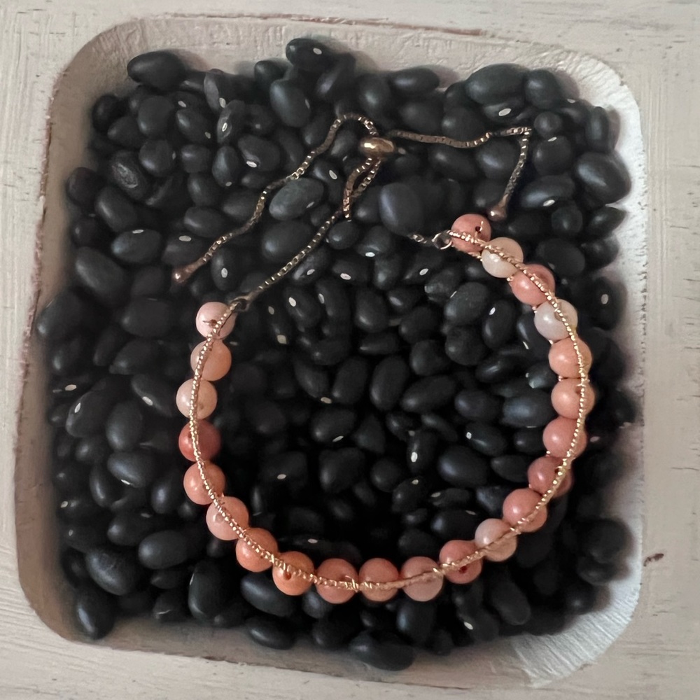 Pink Beaded Wire Bracelet with adjustable Length